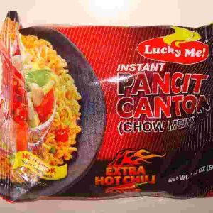 Lucky Me- Pancit Canton noodles Extra Hot Chili Flavour - 3 for  1 pound.