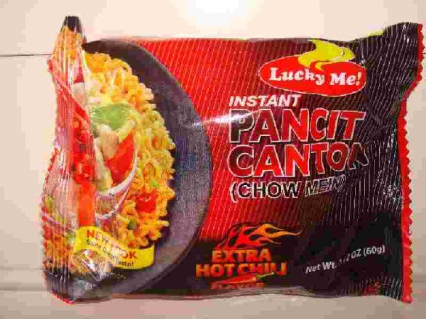 Lucky Me- Pancit Canton noodles Extra Hot Chili Flavour - 3 for  1 pound.